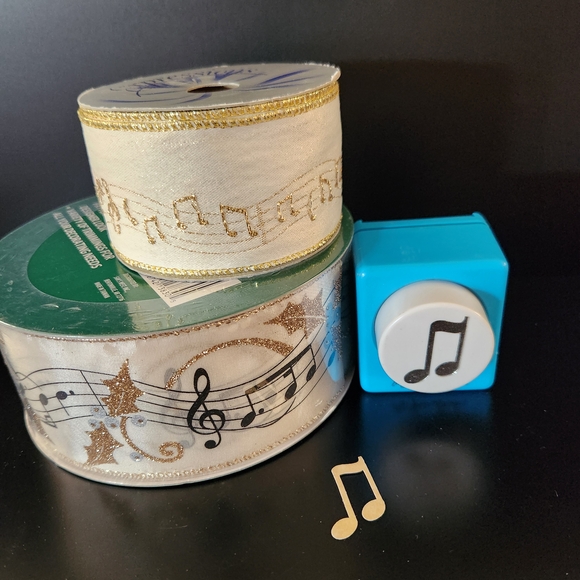 Expressions Musical Ribbon and Punch Set - Gold, Blue, Cream - Picture 1 of 14